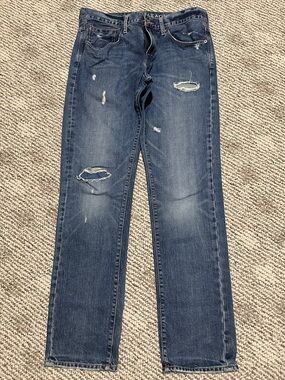 EUC MENS DISTRESSED AMERICAN EAGLE SLIM 34x34 MED WASH DENIM JEANS